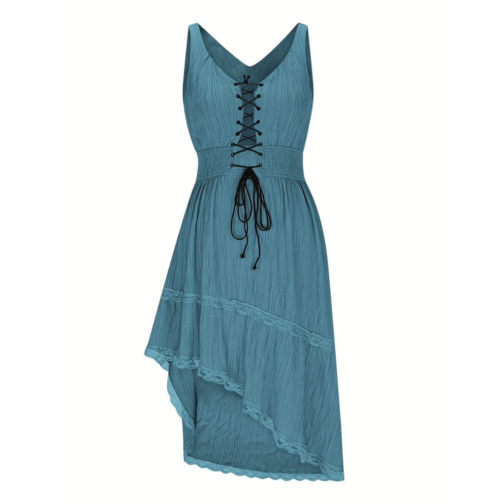 Pleated Hem Lace Detail Dress