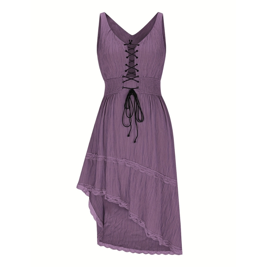 Pleated Hem Lace Detail Dress