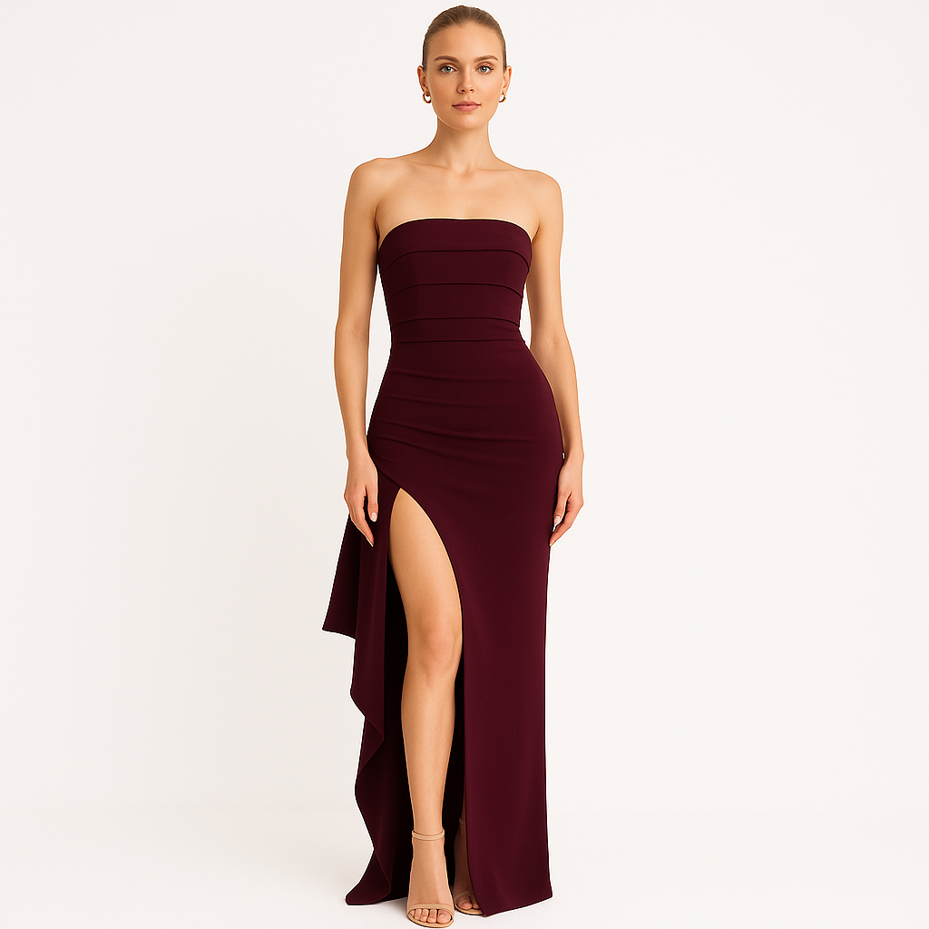 Plum Strapless Elegance Maxi Dress-My Comfy Blouse