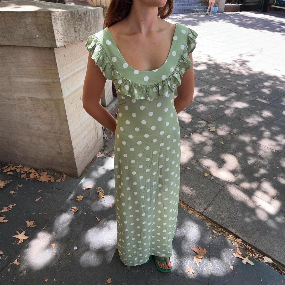 Polka Dot Maxi Dress With Elegant Tie Strap Design