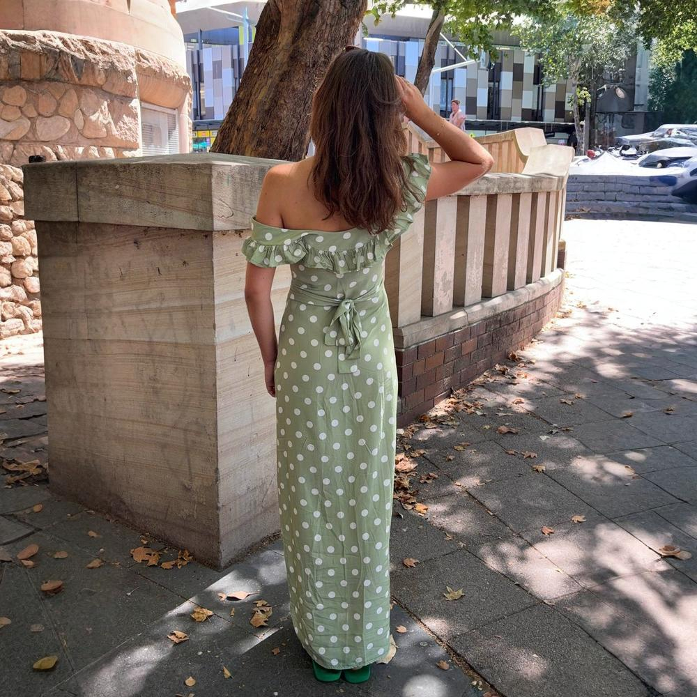 Polka Dot Maxi Dress With Elegant Tie Strap Design