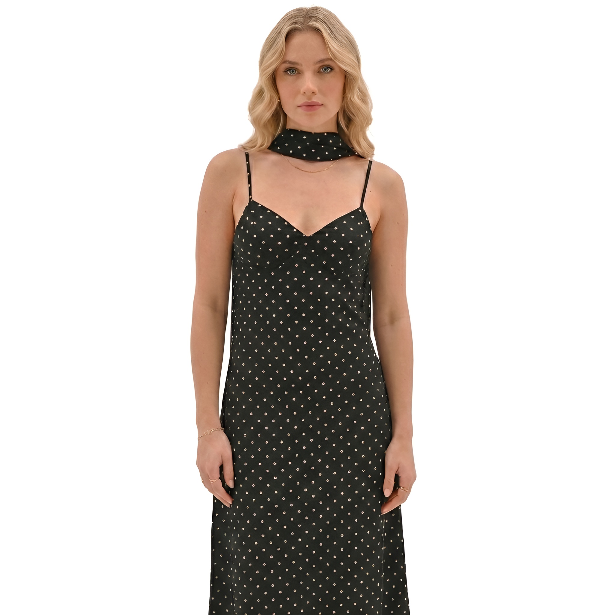 Polka Dot Open Back Siren Dress With Adjustable Straps