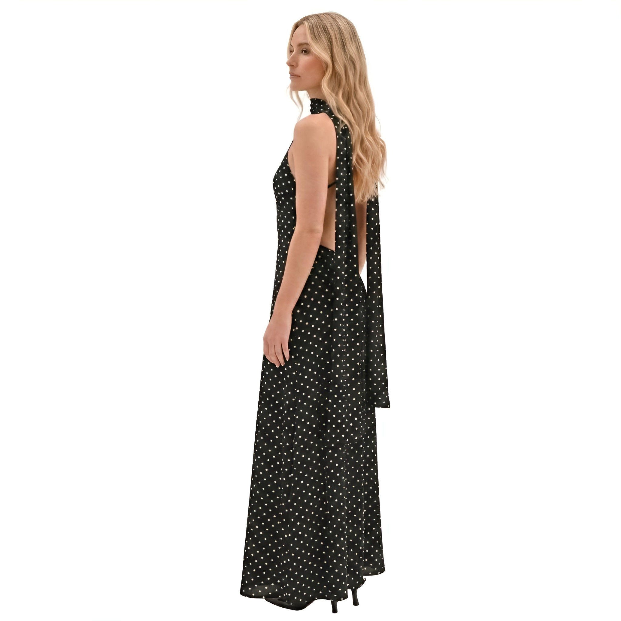 Polka Dot Open Back Siren Dress With Adjustable Straps
