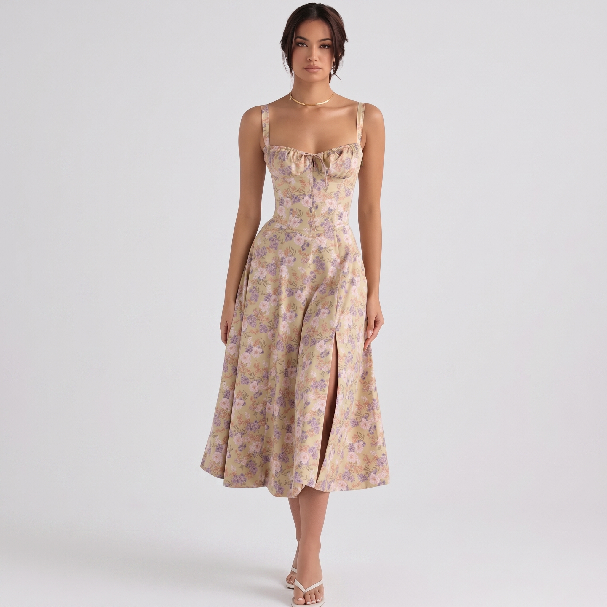 Printed A Line Dress With Spaghetti Straps For Women