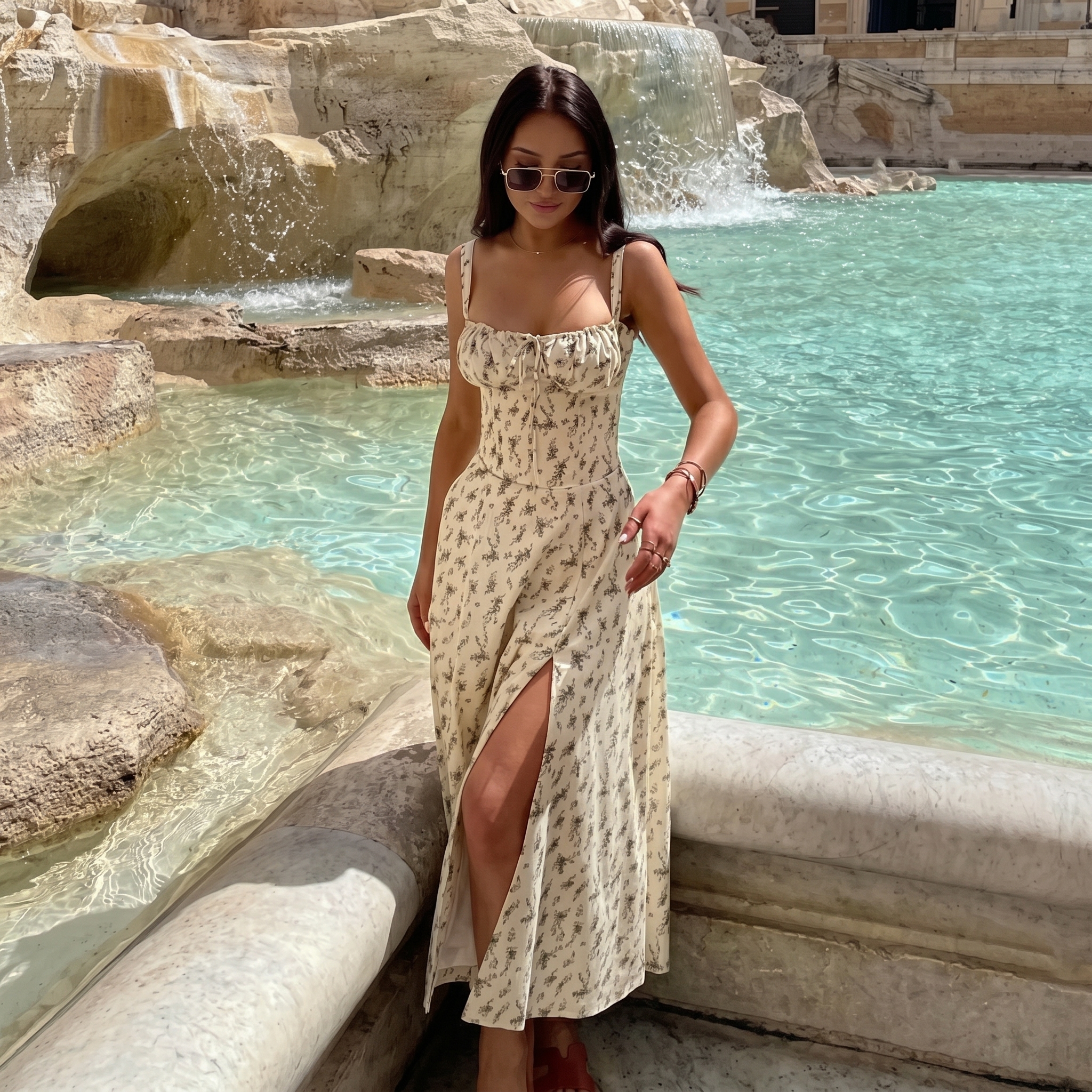 Printed A Line Dress With Spaghetti Straps For Women