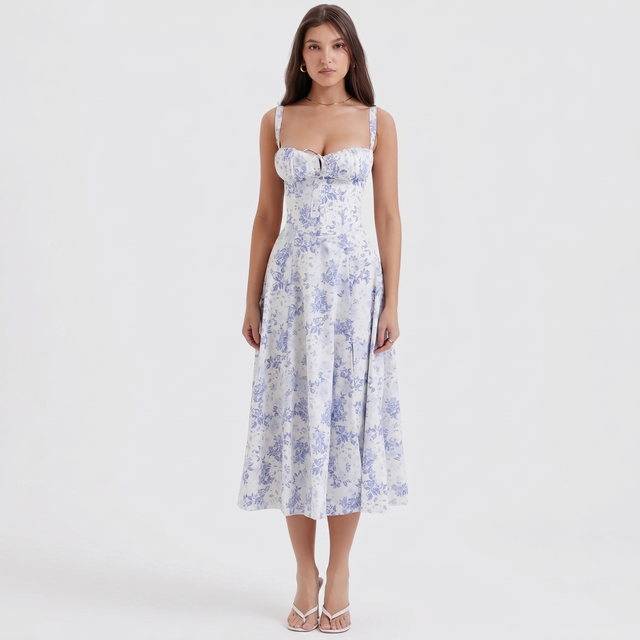 Printed A Line Dress With Spaghetti Straps For Women