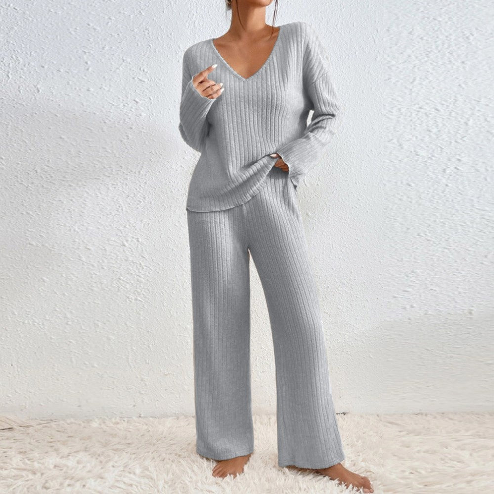 Pullover Ribbed Knit Lounge Set And Pants Matching Set