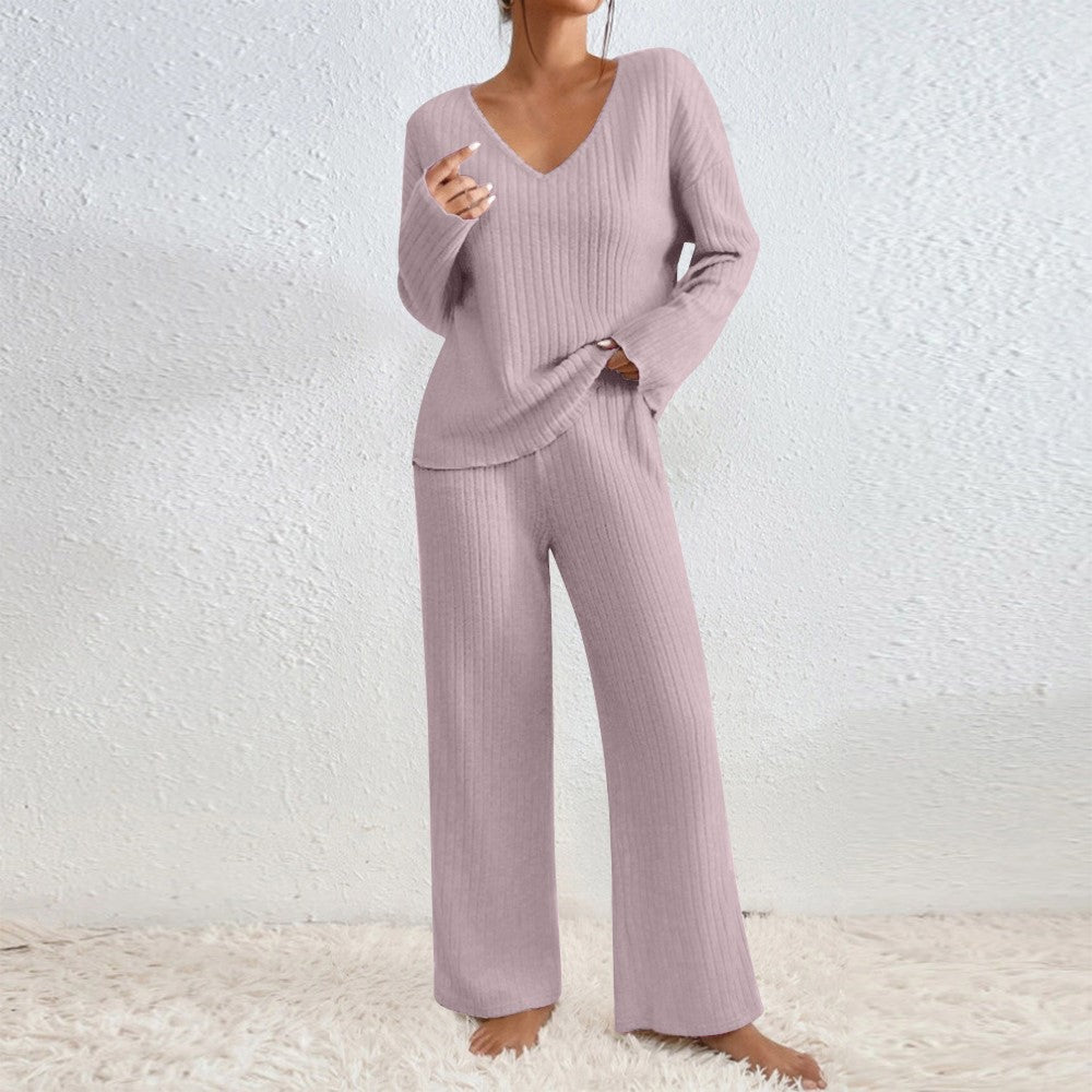 Pullover Ribbed Knit Lounge Set And Pants Matching Set