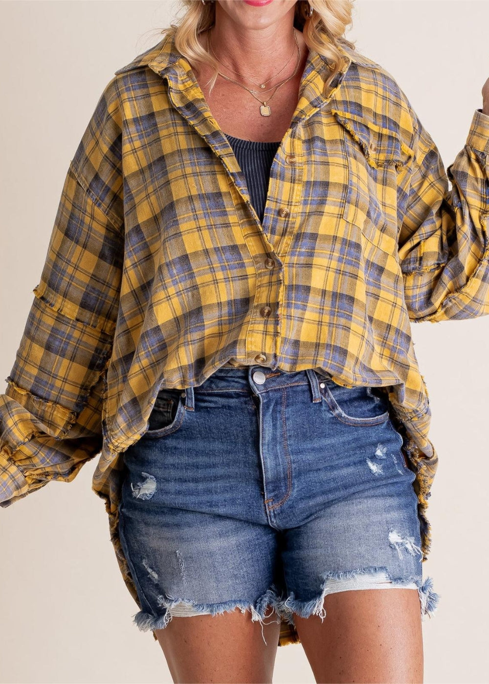 Raw Edge Style Oversized Shirt Jacket With Pockets