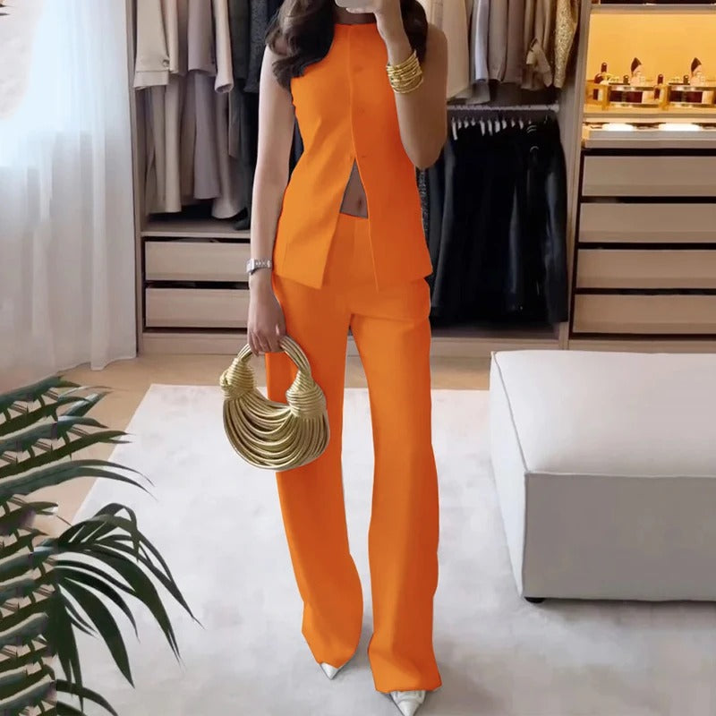 Regal Vest Slim-fit button-up Japanese crepe Vest-My Comfy Blouse