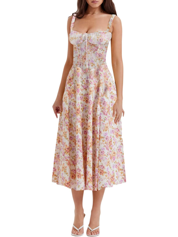 Rosalee Pink Meadow Print Cotton Bustier Sundress-My Comfy Blouse