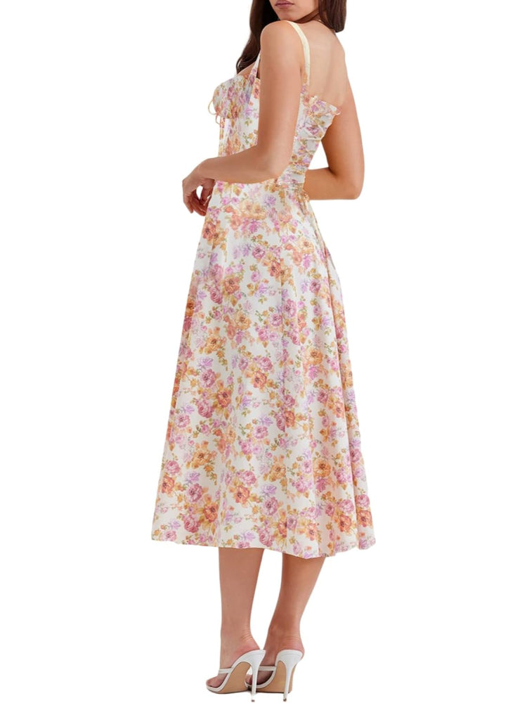 Rosalee Pink Meadow Print Cotton Bustier Sundress-My Comfy Blouse