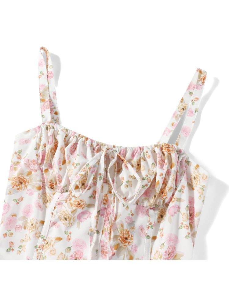 Rosalee Pink Meadow Print Cotton Bustier Sundress-My Comfy Blouse