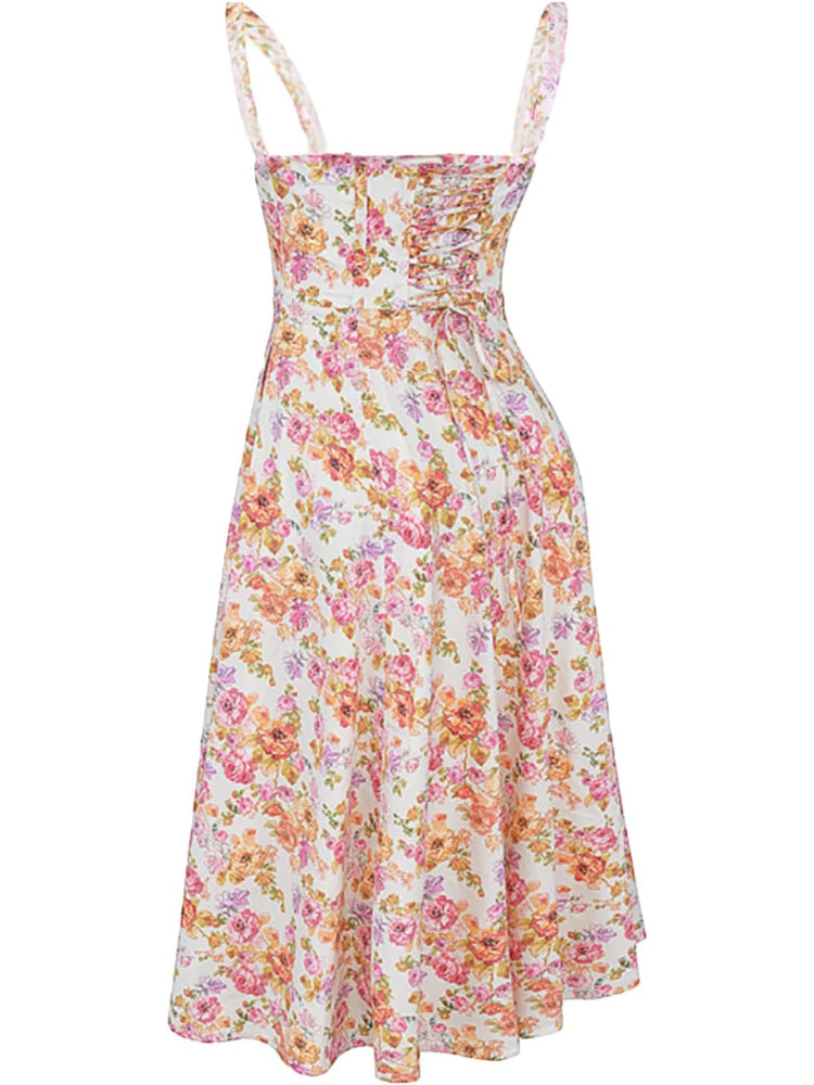 Rosalee Pink Meadow Print Cotton Bustier Sundress-My Comfy Blouse