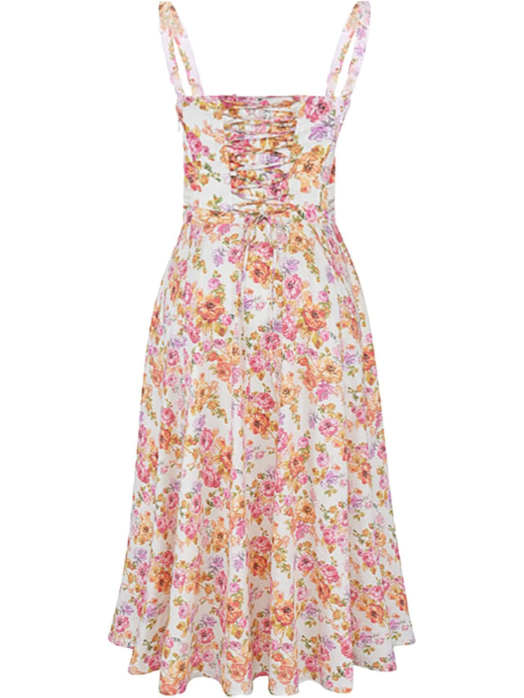Rosalee Pink Meadow Print Cotton Bustier Sundress-My Comfy Blouse