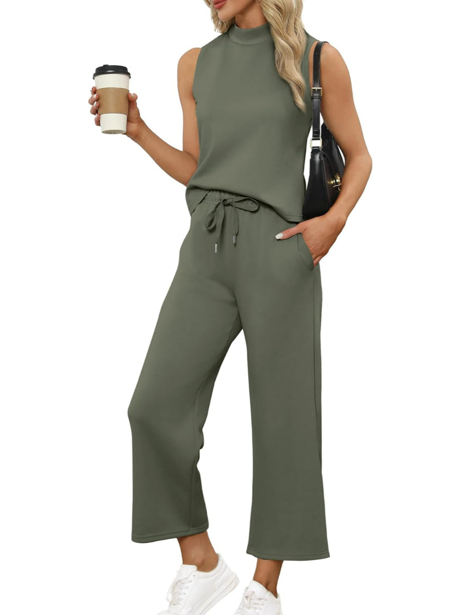 Two Piece Summer Set With Mock Lounge Top And Wide Pants-My Comfy BlouseTwo Piece Summer Set With Mock Lounge Top And Wide Pants - Image 12