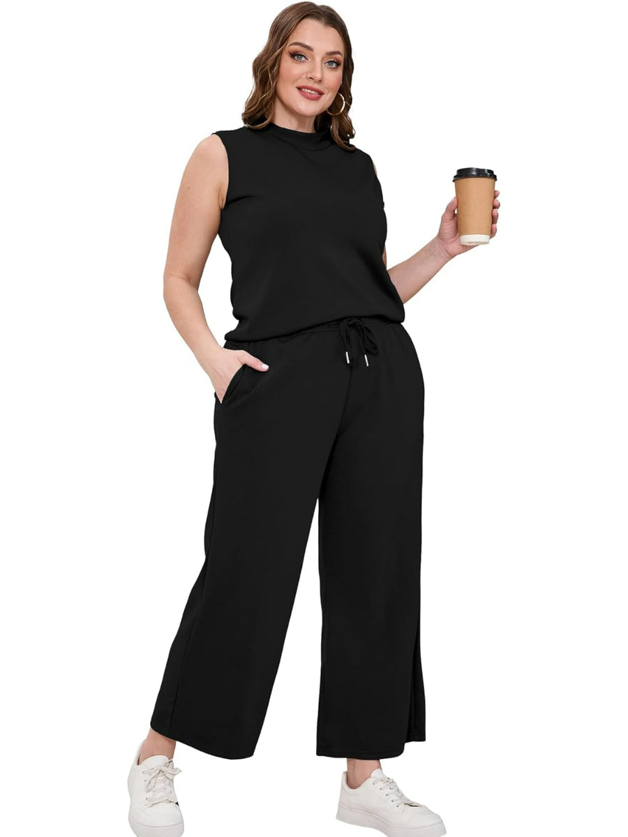 Two Piece Summer Set With Mock Lounge Top And Wide Pants-My Comfy BlouseTwo Piece Summer Set With Mock Lounge Top And Wide Pants - Image 4