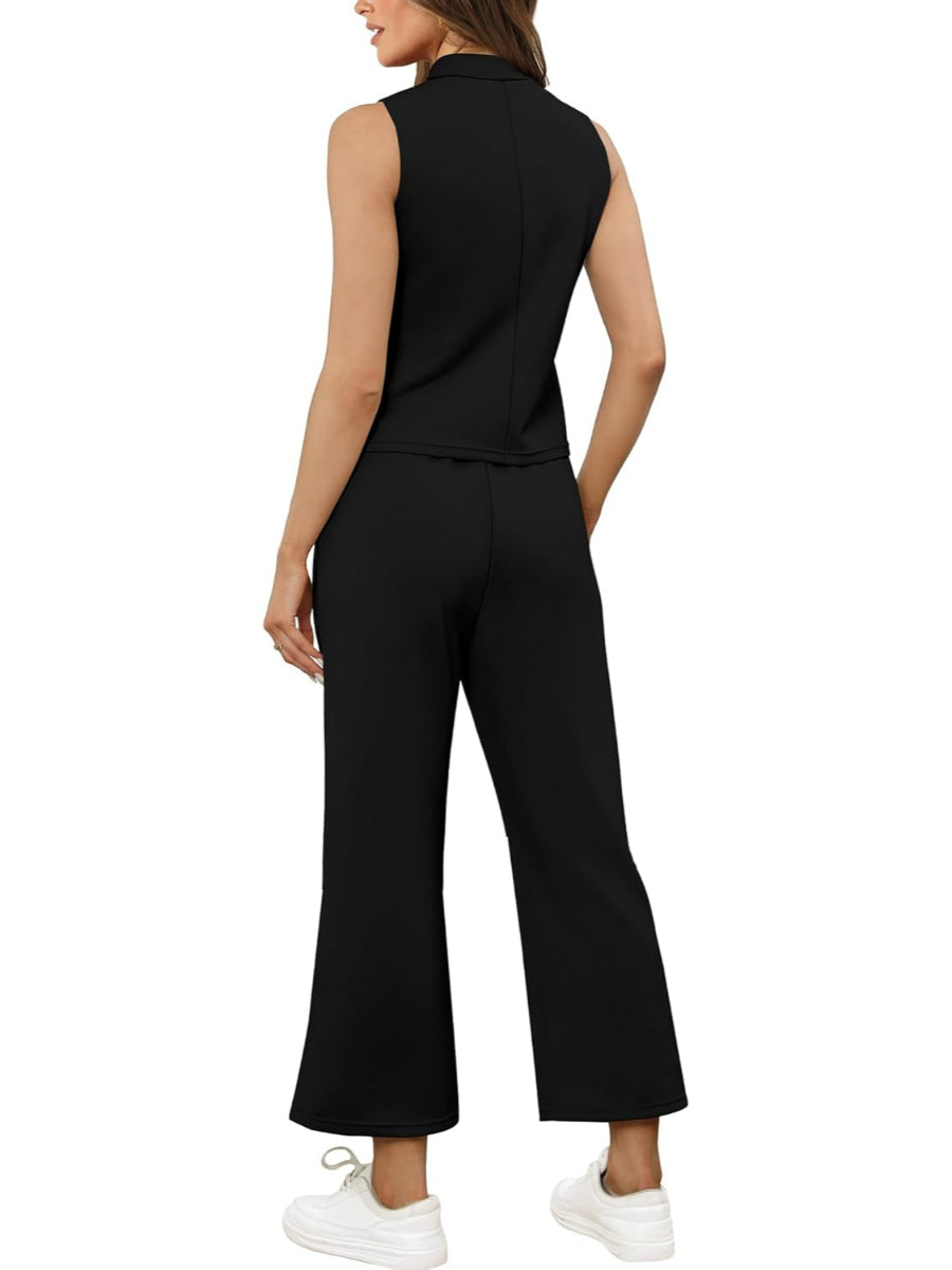 Two Piece Summer Set With Mock Lounge Top And Wide Pants-My Comfy BlouseTwo Piece Summer Set With Mock Lounge Top And Wide Pants - Image 5