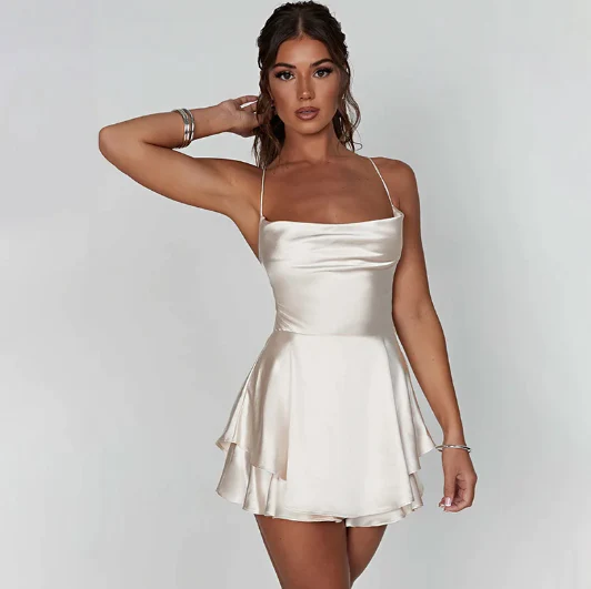Backless Satin Flair Mini Dress-My Comfy Blouse