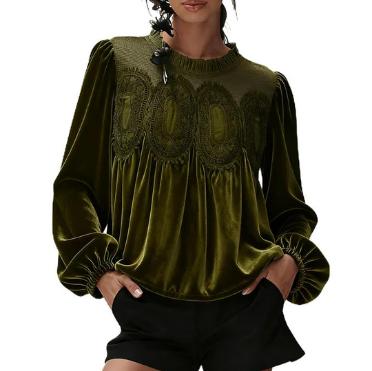 Flared Sleeve Lace Swing Blouse For Women