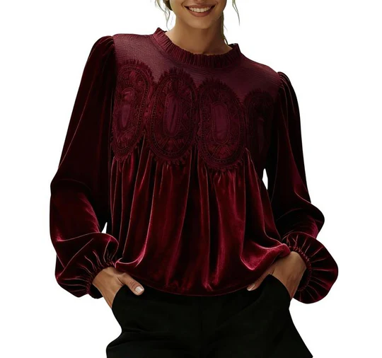 Flared Sleeve Lace Swing Blouse For Women