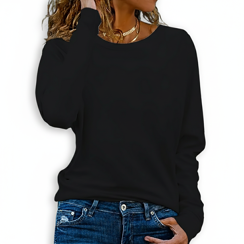 Set of 3 Solid Color Long-Sleeve T-Shirts with Round Neck 