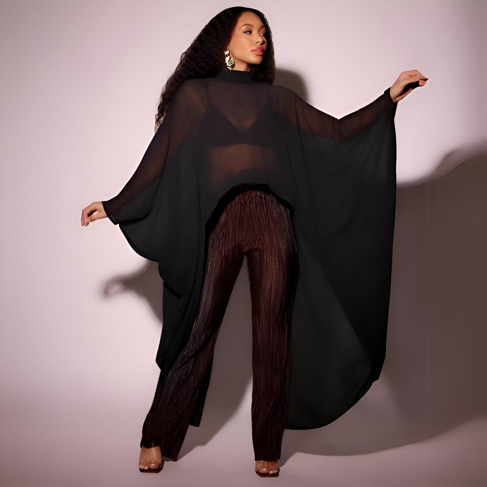 Sheer Cape Trouser Set-My Comfy Blouse