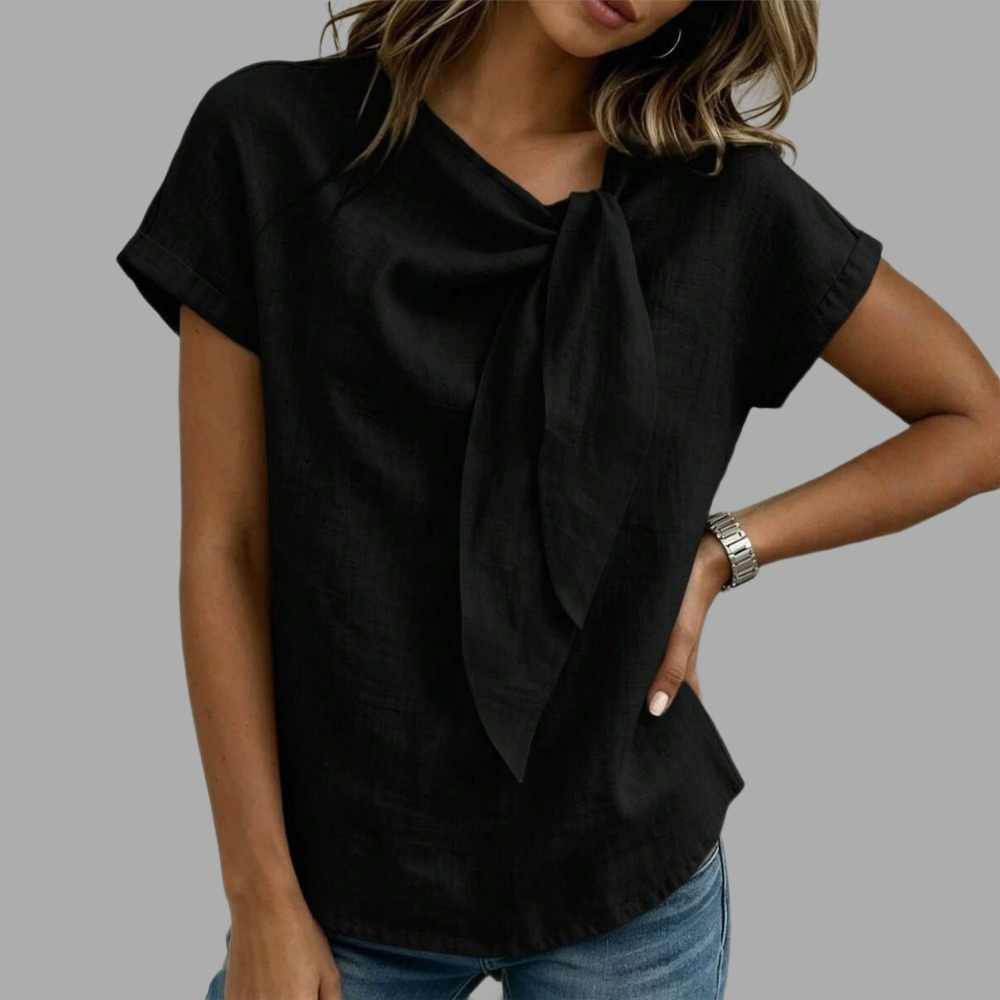 Bamboo Knot Tie Front Vacation Shirt For Women