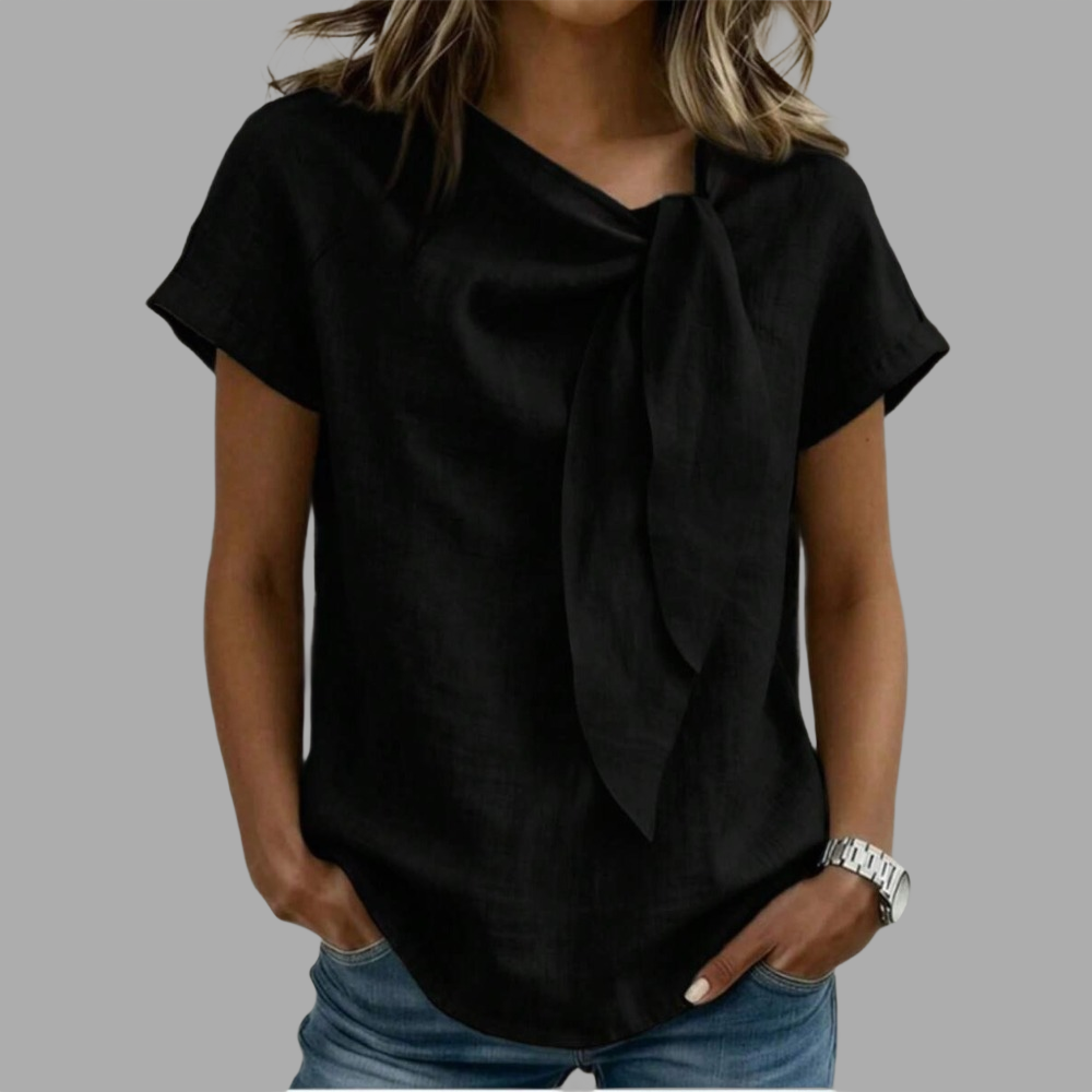 Bamboo Knot Tie Front Vacation Shirt For Women