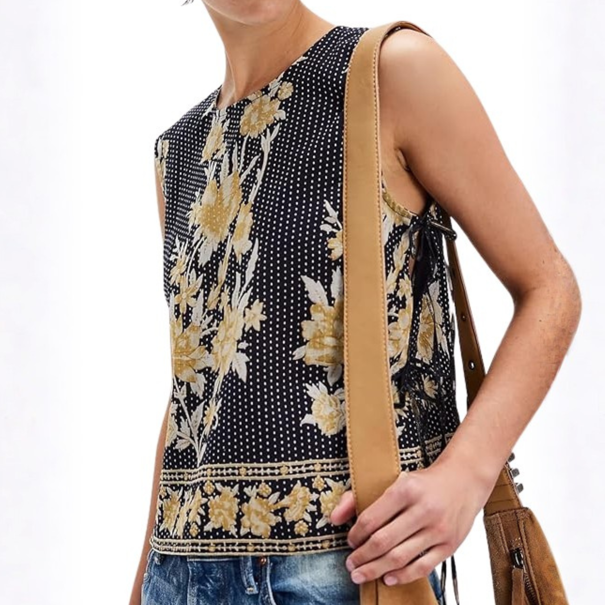 Women Tie Up Tank Floral Embroidered Cropped Going Out Camisole
