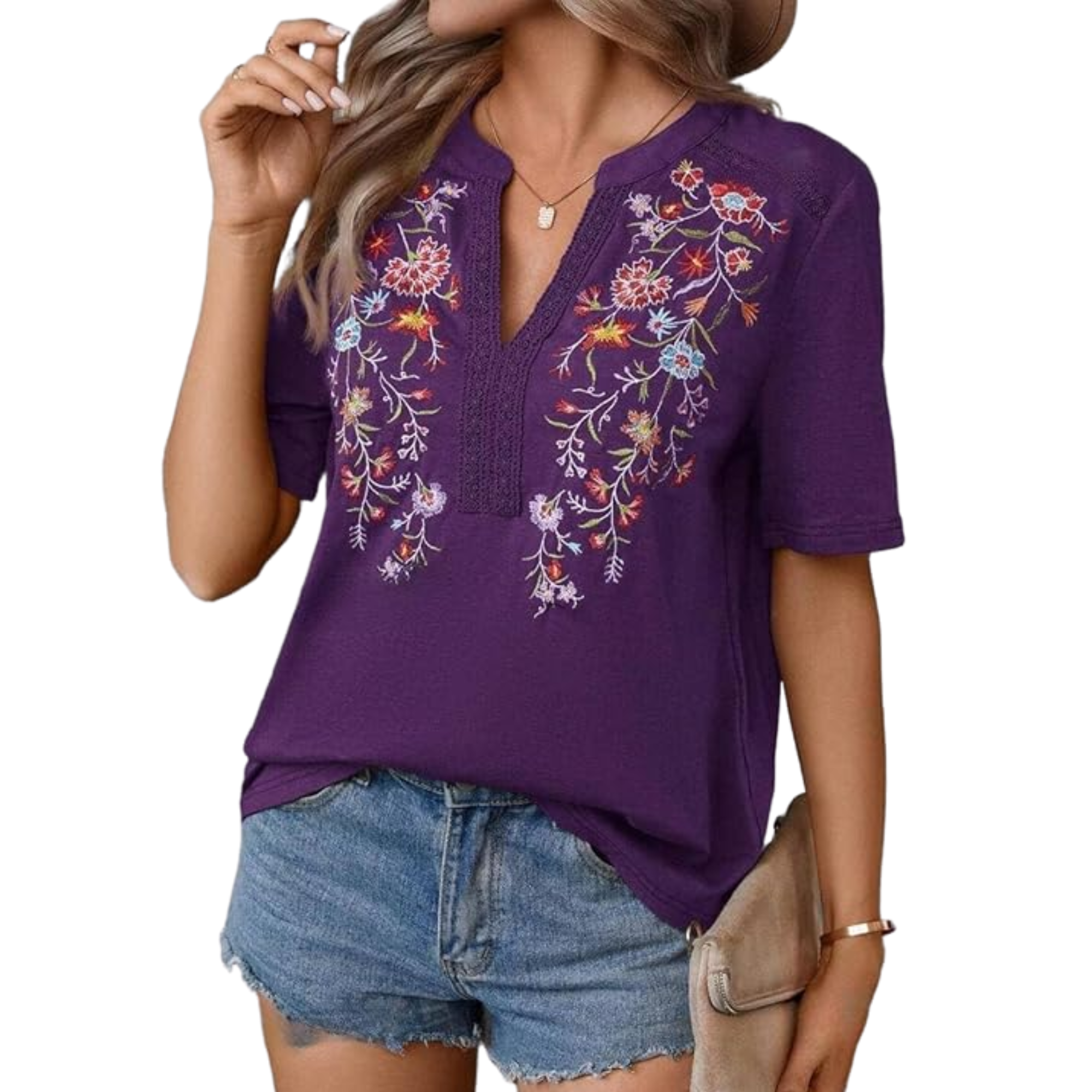 Embroidered Floral Summer Tunic V Shirts