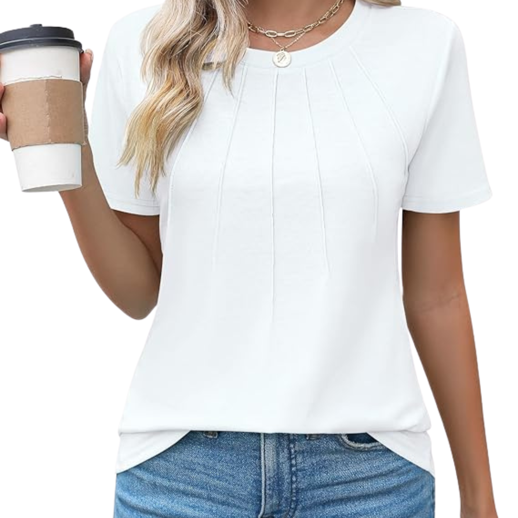  Womens Fashion Casual Crew Short Sleeve Pleated Tops Blouses 