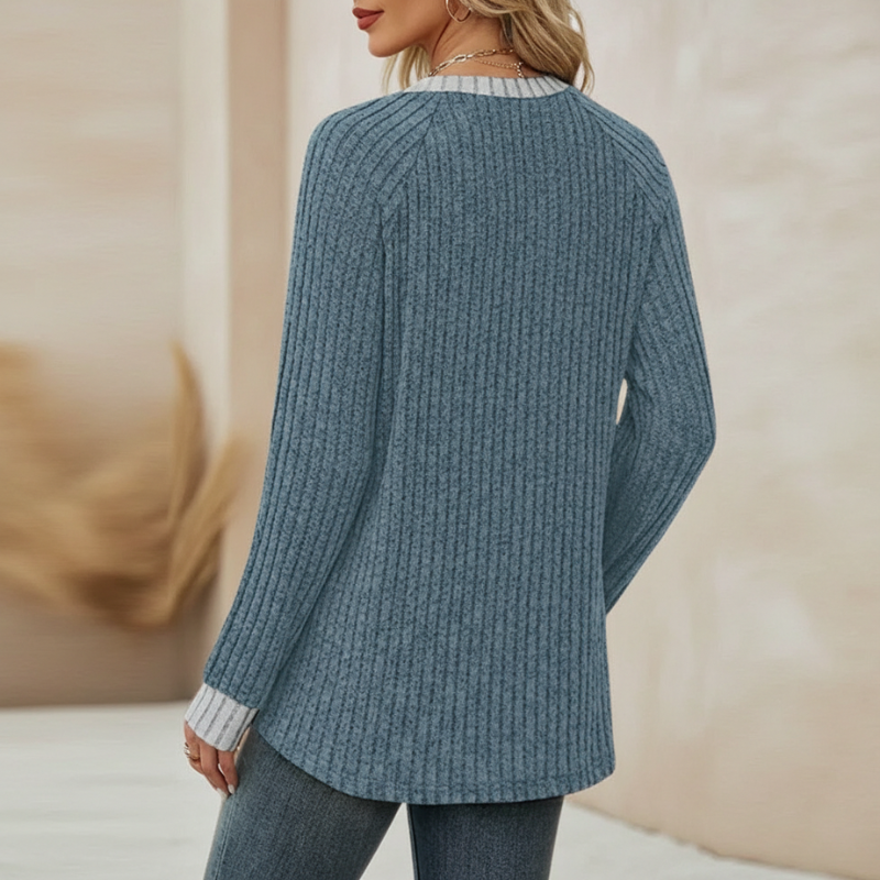 Long Sleeve Lightweight Sweater With Color Block Design For Women