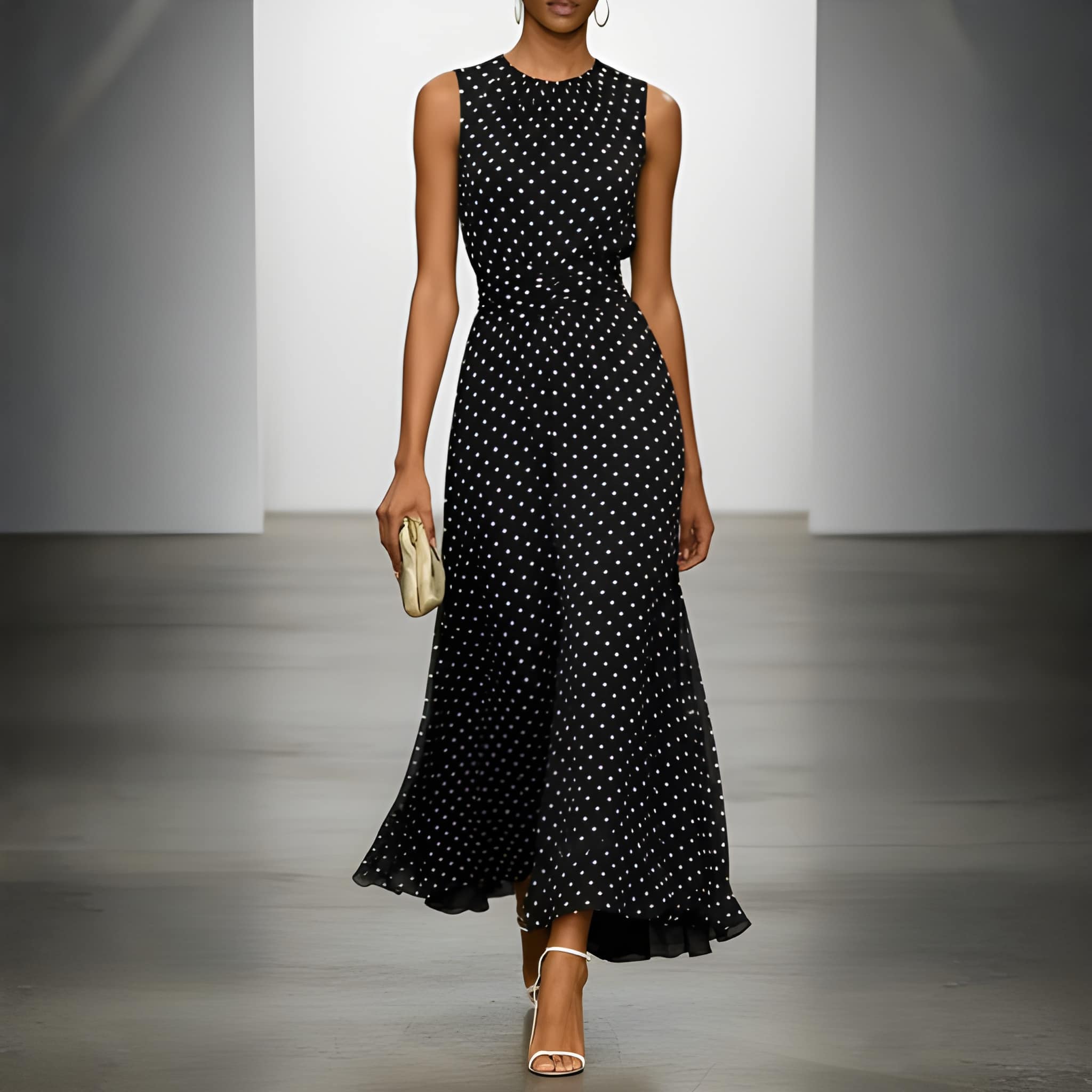 Sleeveless Polka Dot Print A Line Summer Dress For Women With Loose Silhouette