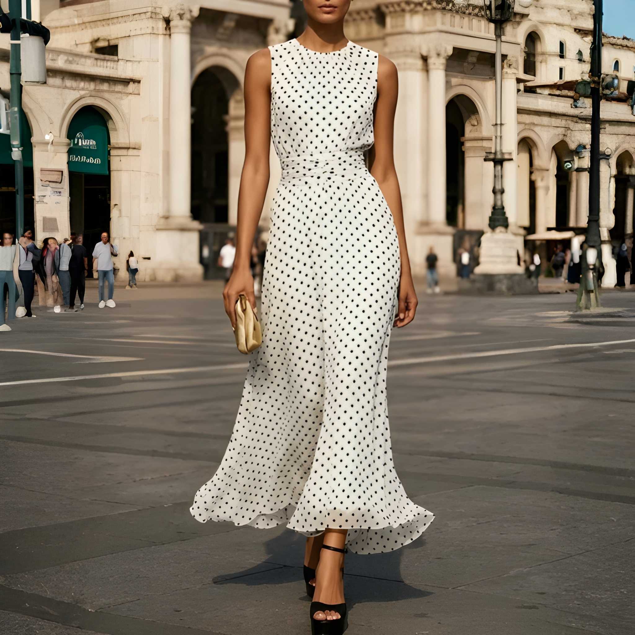 Sleeveless Polka Dot Print A Line Summer Dress For Women With Loose Silhouette