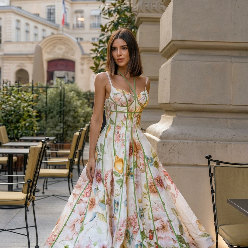 Sleeveless Printed Halter Maxi Dress For Women