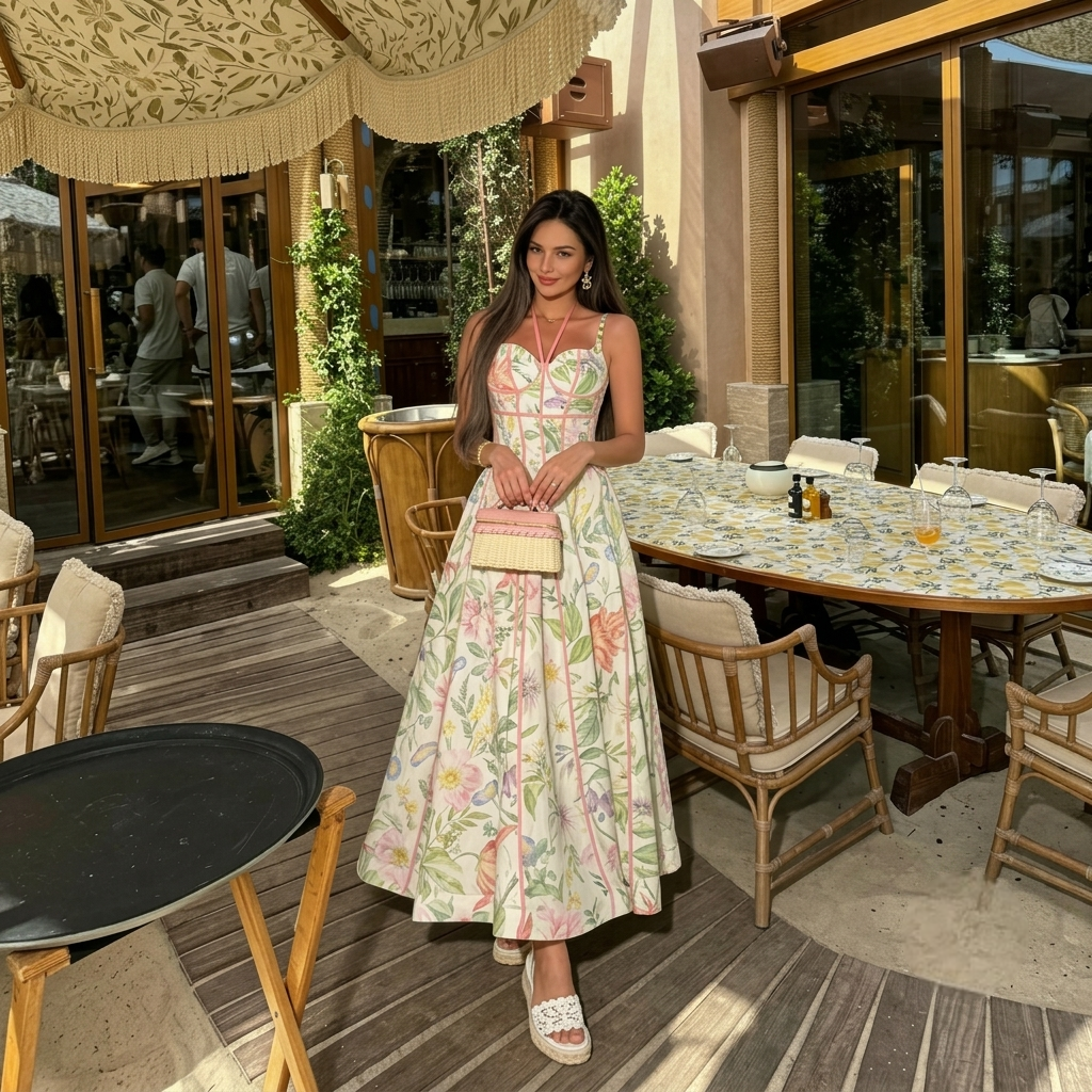 Sleeveless Printed Halter Maxi Dress For Women