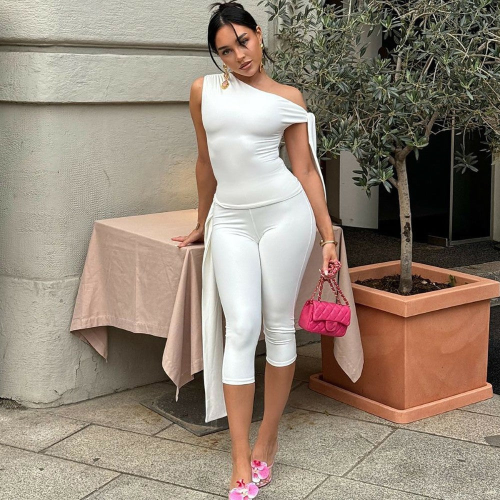 Sleeveless Asymmetrical Top And Cropped Pants Set-My Comfy Blouse