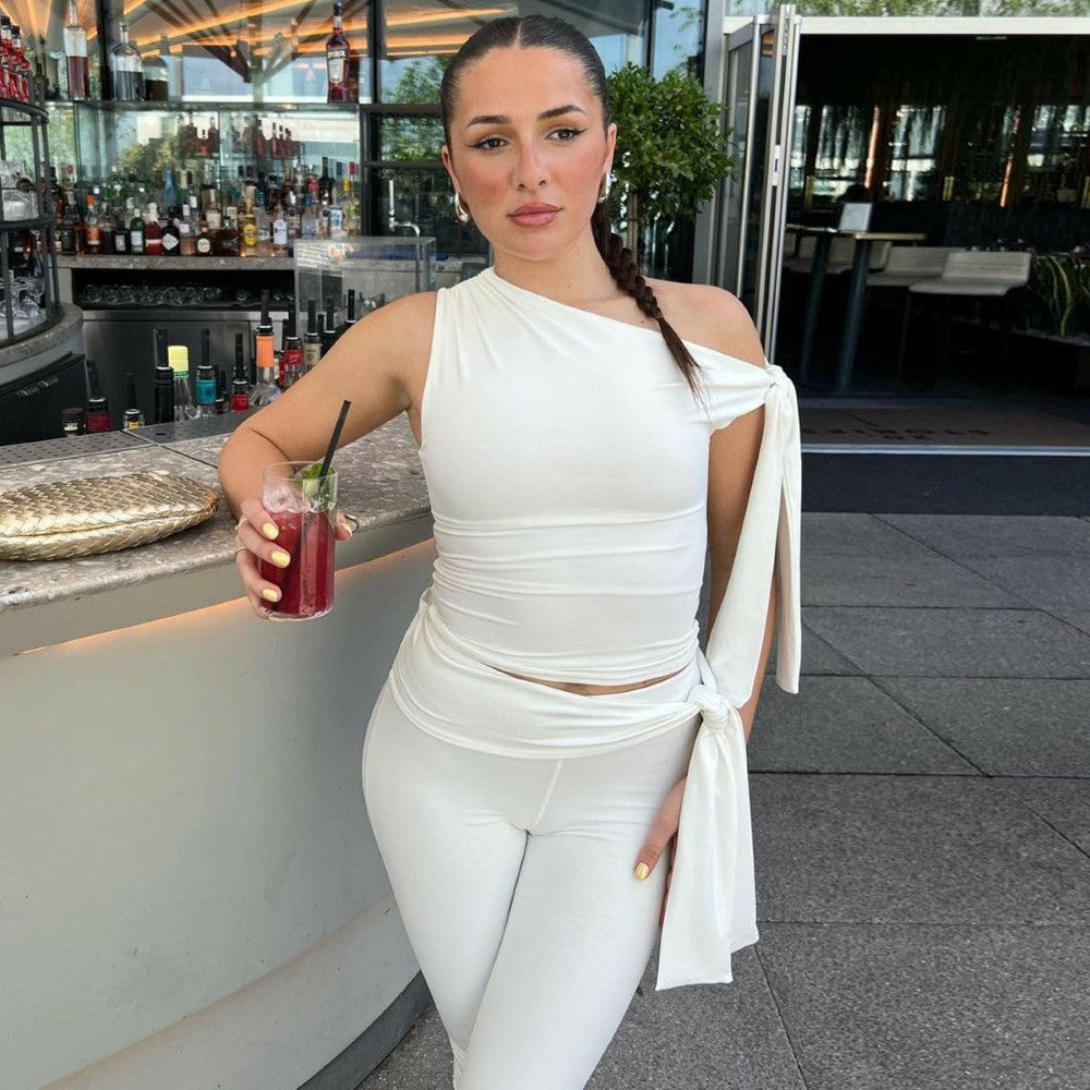 Sleeveless Asymmetrical Top And Cropped Pants Set-My Comfy Blouse