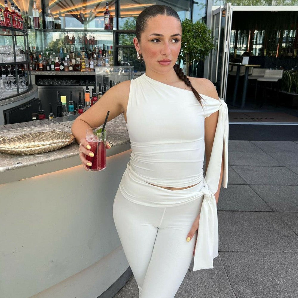 Sleeveless Asymmetrical Top And Cropped Pants Set-My Comfy Blouse