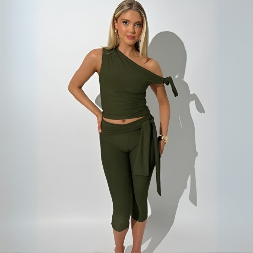 Sleeveless Asymmetrical Top And Cropped Pants Set-My Comfy Blouse
