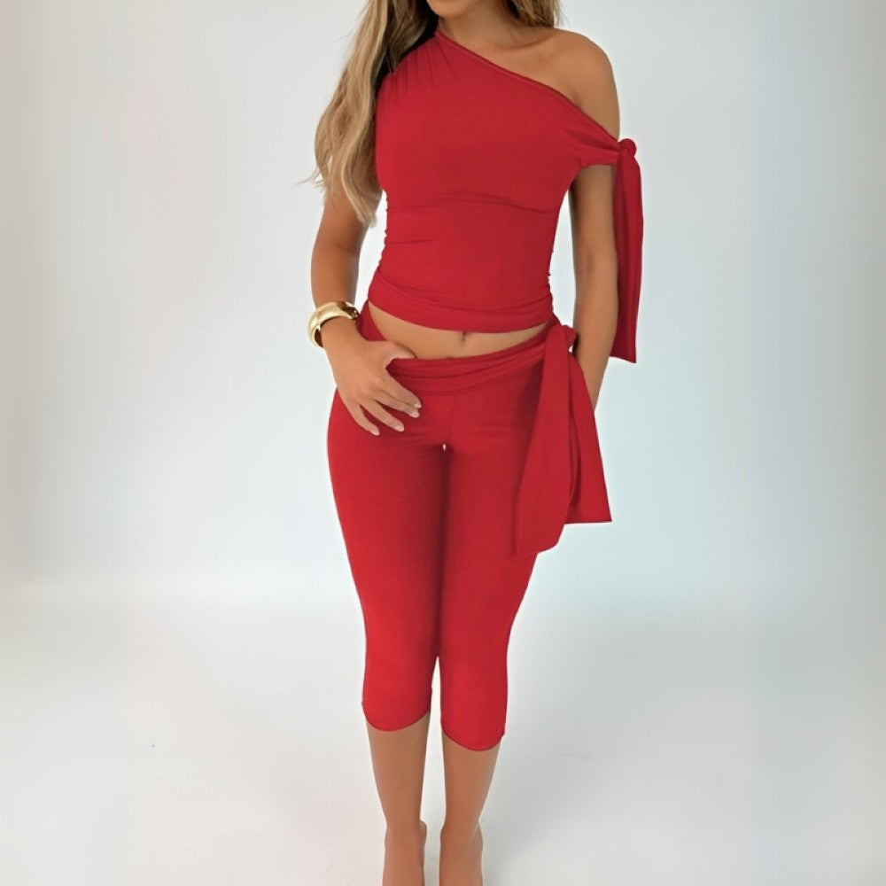 Sleeveless Asymmetrical Top And Cropped Pants Set-My Comfy Blouse