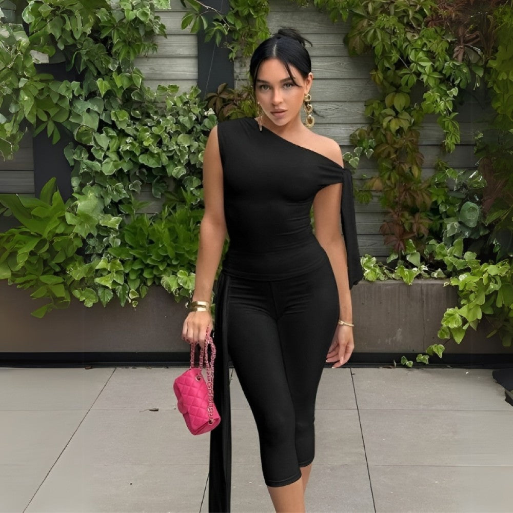 Sleeveless Asymmetrical Top And Cropped Pants Set-My Comfy Blouse