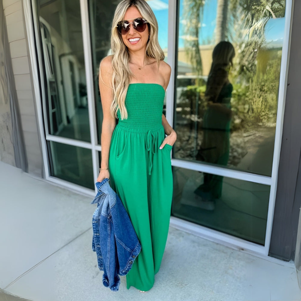 Adjustable Fit Versatile Smocked Jumpsuit-My Comfy Blouse