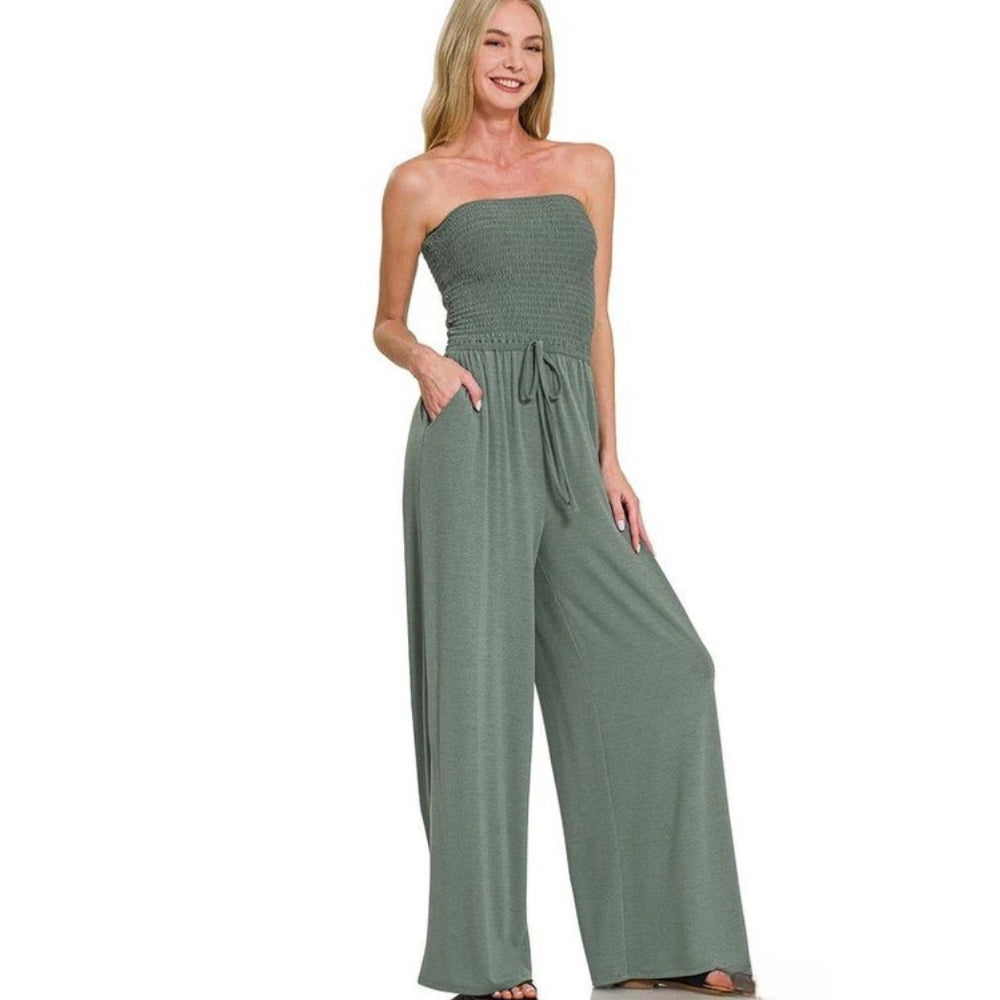 Adjustable Fit Versatile Smocked Jumpsuit-My Comfy Blouse