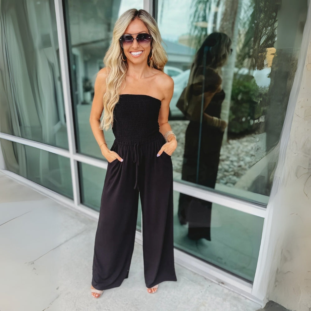 Adjustable Fit Versatile Smocked Jumpsuit-My Comfy Blouse