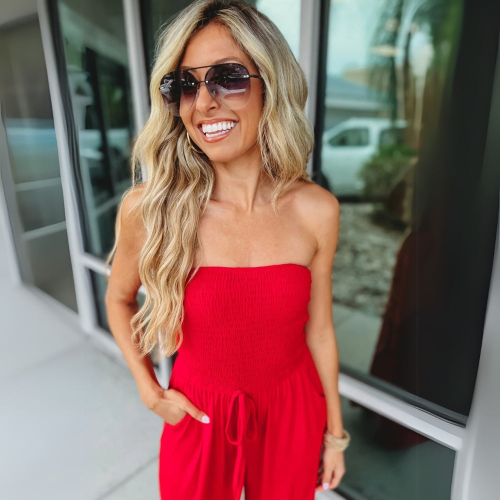 Adjustable Fit Versatile Smocked Jumpsuit-My Comfy Blouse