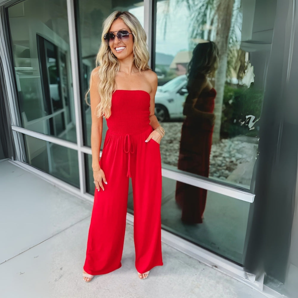 Adjustable Fit Versatile Smocked Jumpsuit-My Comfy Blouse