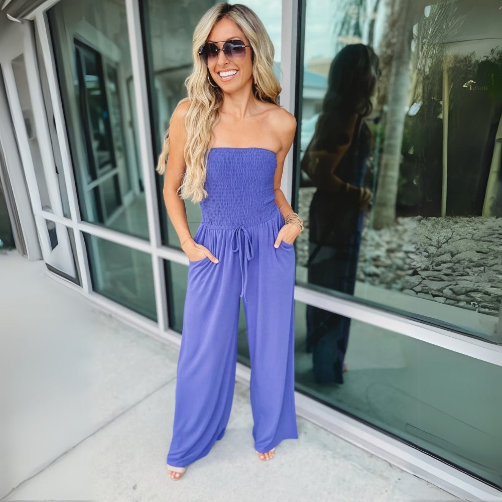 Adjustable Fit Versatile Smocked Jumpsuit-My Comfy Blouse