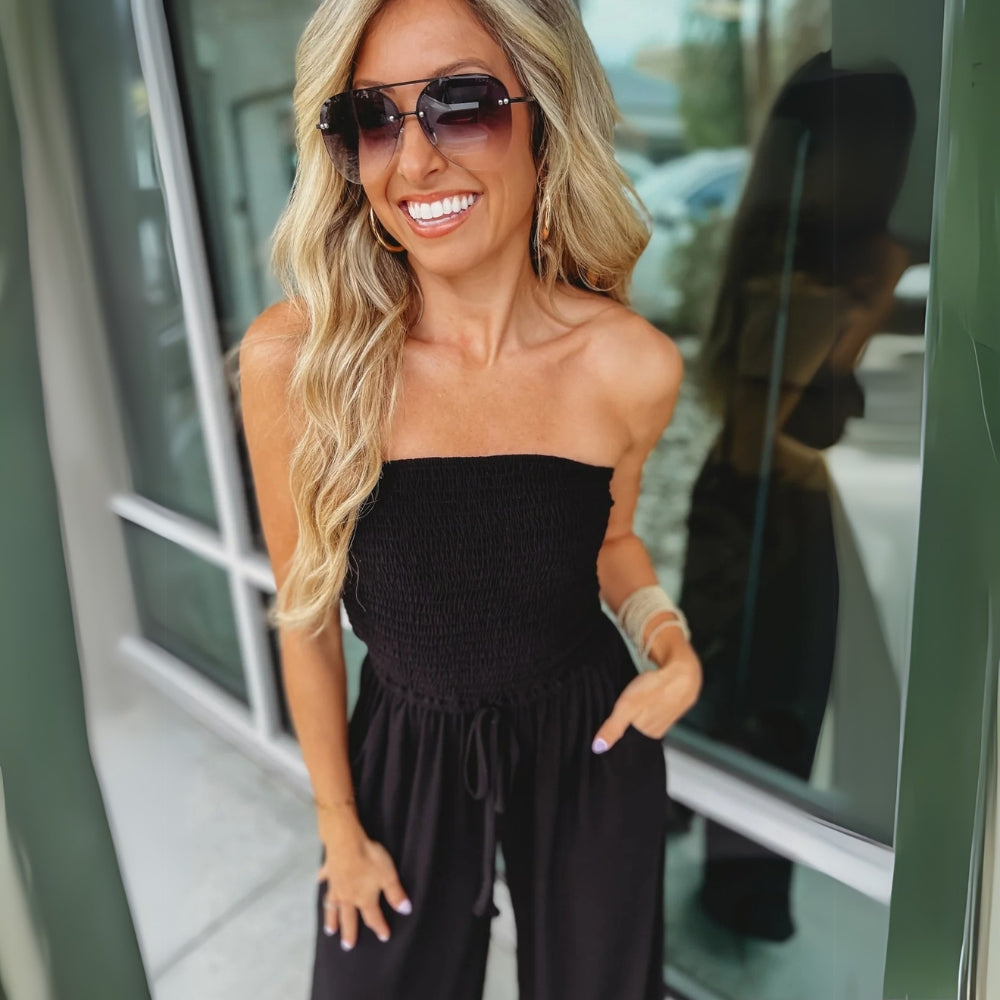 Adjustable Fit Versatile Smocked Jumpsuit-My Comfy Blouse